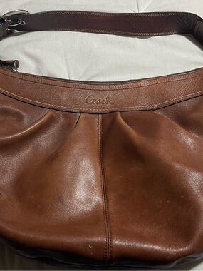 Coach Brown Leather Bag Charm with Silver Hardware